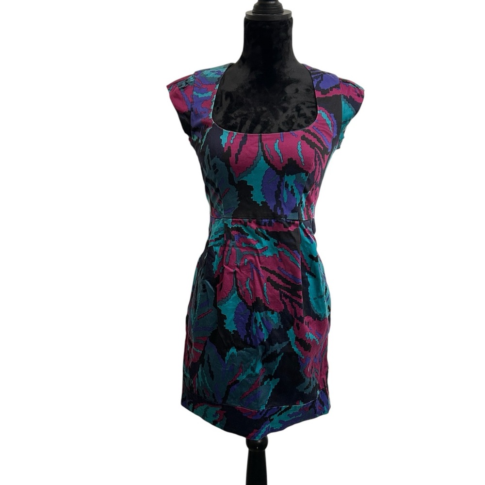 French Connection Purple and Green Midi Sheath Dress size 2